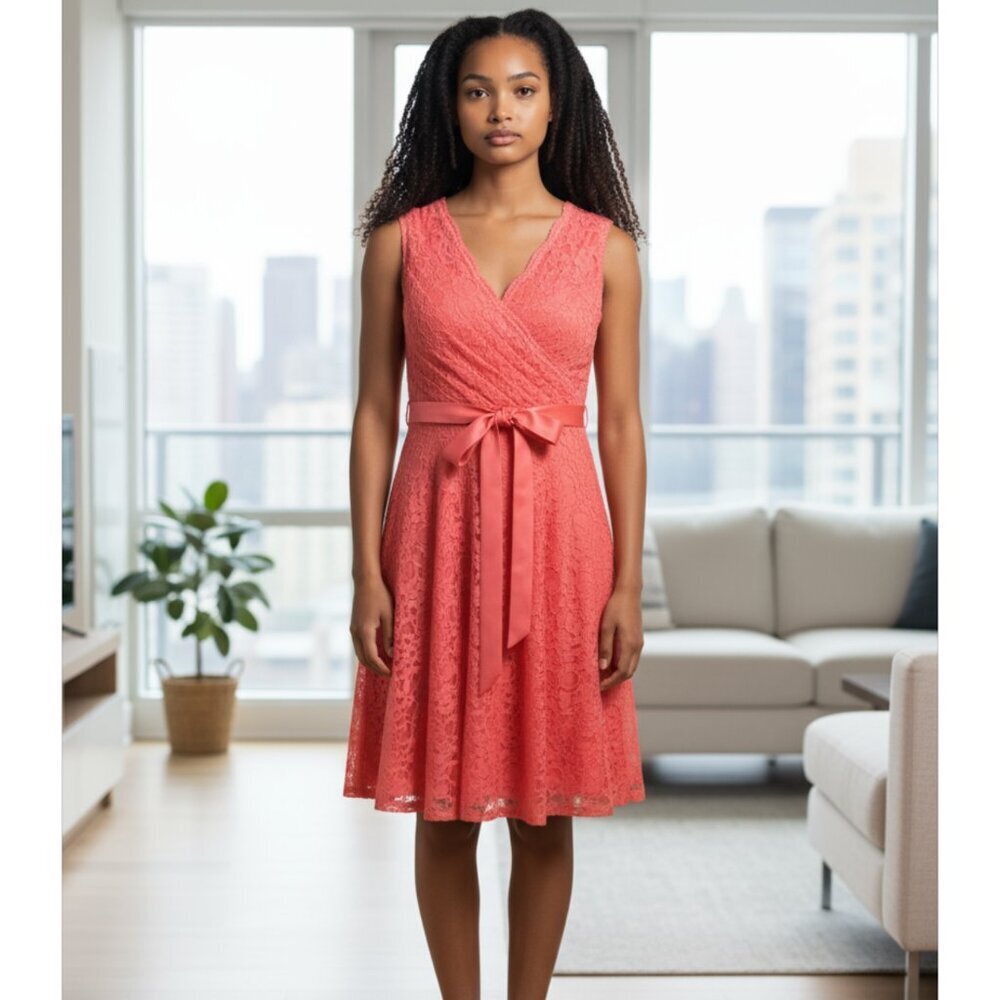 NEW Mori Lee by Madeline Gardner Coral Pink Lace Dress Size 20 Evening Wedding